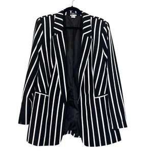 Venus Striped Notched Collar Long Sleeve Blazer Jacket Black & White Size 14